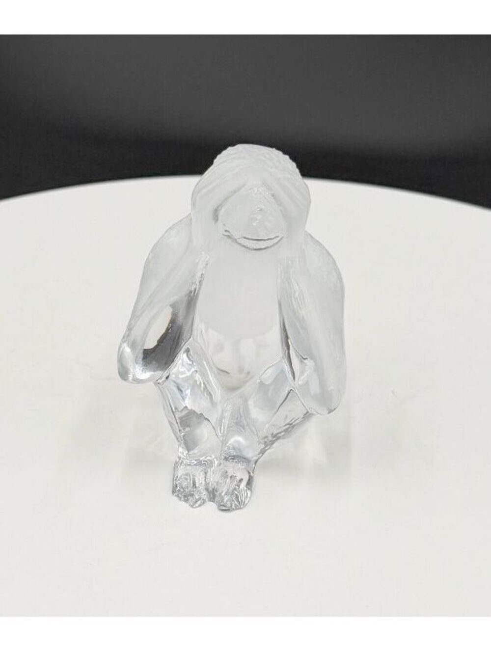 Daum Crystal Three Wise Monkeys See No Evil Seated Glass Figurine Signed